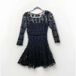 Vintage Juicy Couture Black Mini Dress Womens Size 2 Lace Overlay 3/4 Sleeve